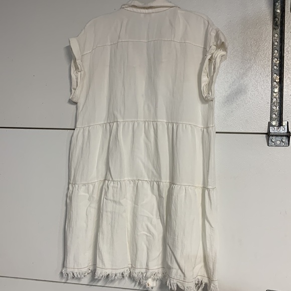 UMGEE FRAYED WHITE BUTTON DOWN MINI DRESS LARGE FLOWY - Picture 7 of 7
